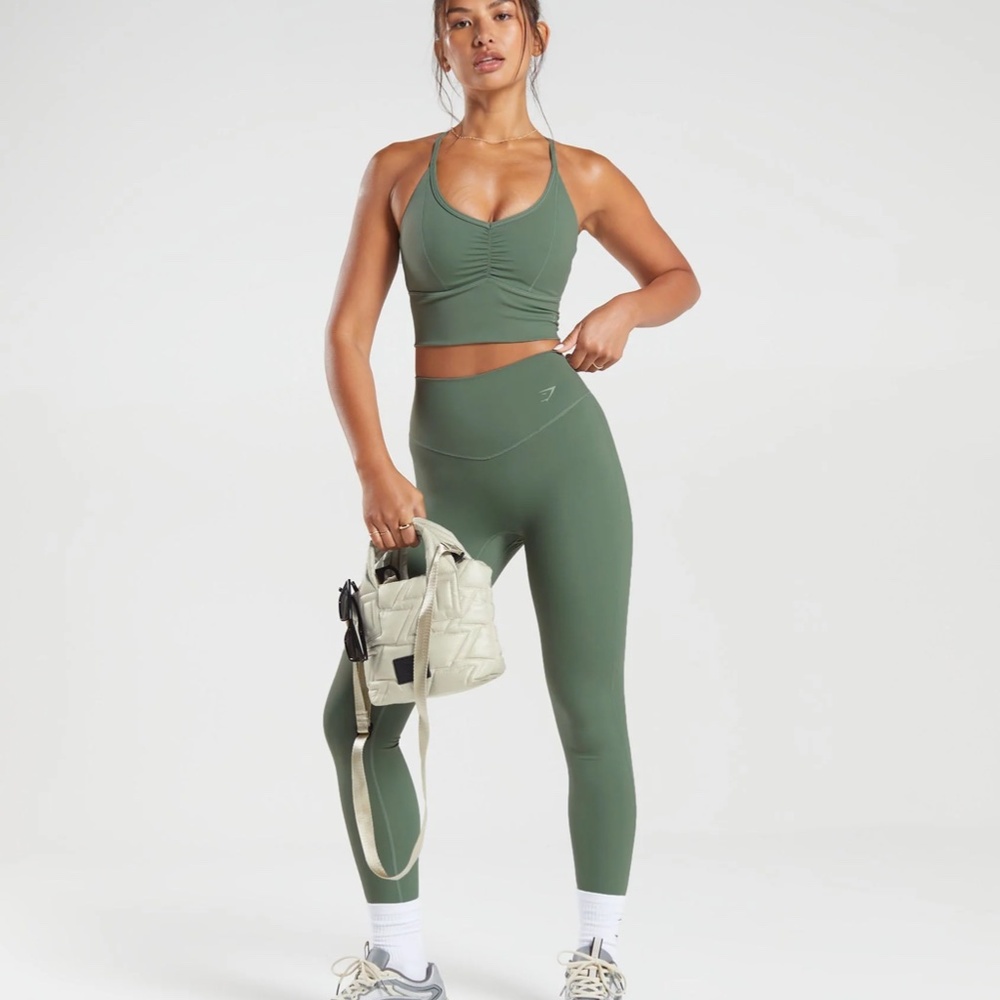 Gymshark Elevate Longline Sports Bra & Elevate Leggings in Willow Green, Large